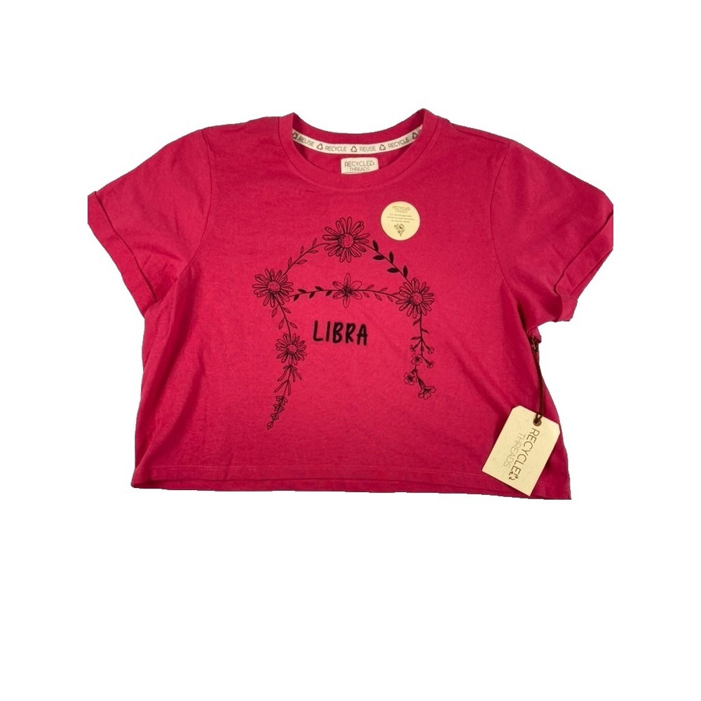 2/$30 NWT Recycle Threads T-Shirt Crop Top L Pink Libra Graphic Astrology